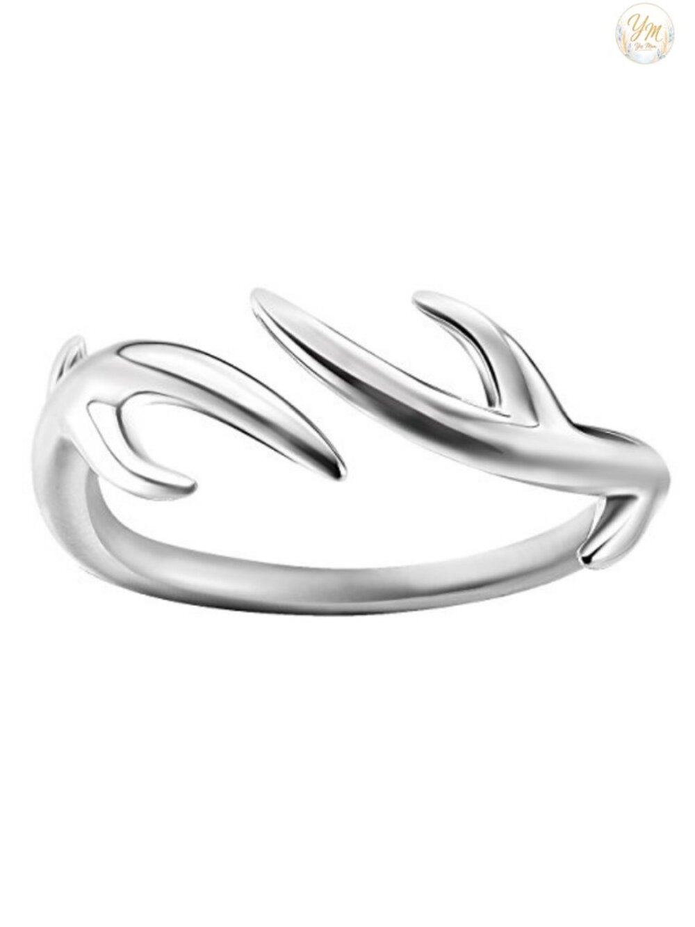 S925 Sterling Silver Deer Antler Open Ring Adjustable Women's Jewelry Gift